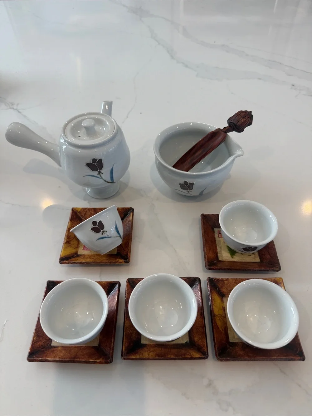 Asian Ceramic Tea Set with Floral Motif